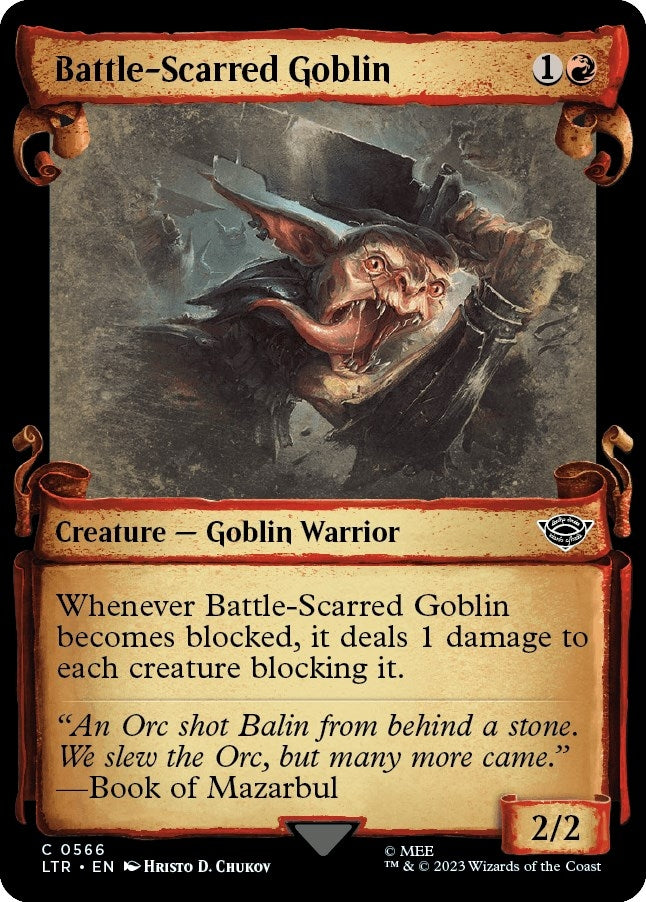 Battle-Scarred Goblin (Showcase Scrolls) (566) (Universes Beyond: The Lord of the Rings: Tales of Middle-earth)